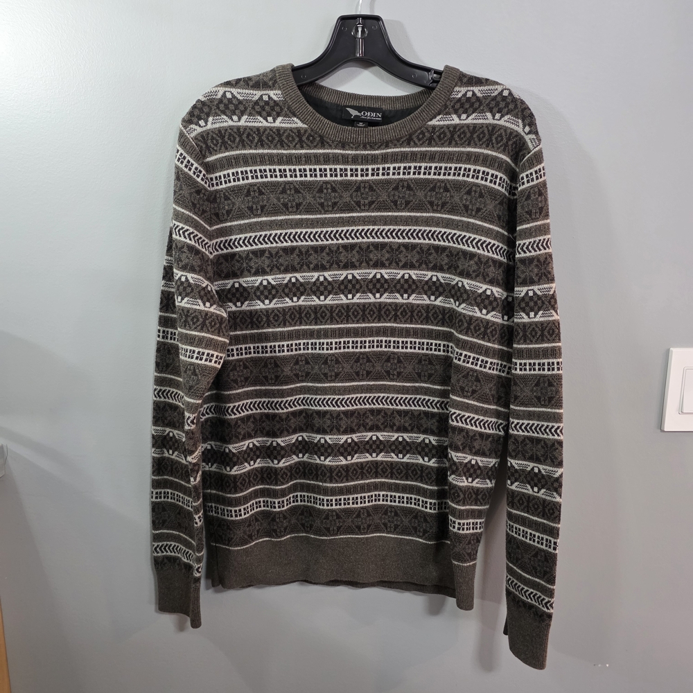 Odin 100% Cotton Men's Crewneck Sweater - Grey and White.